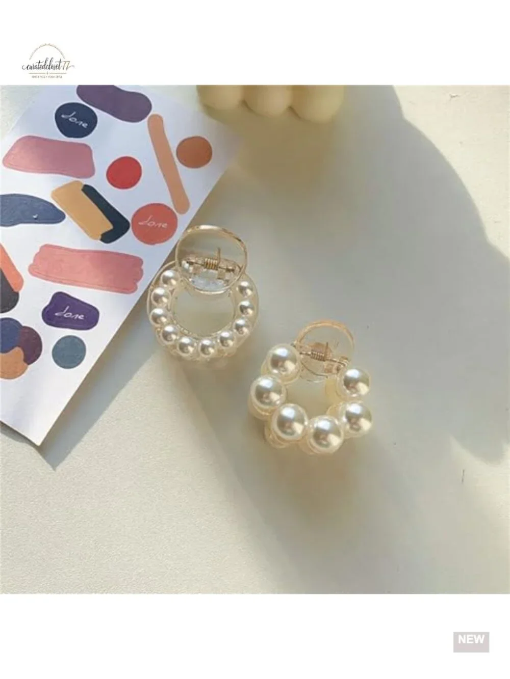 3 Pcs Pearl Hair Claw Clips Nonslip Strong Grip for Ponytail Thick Thin Hair